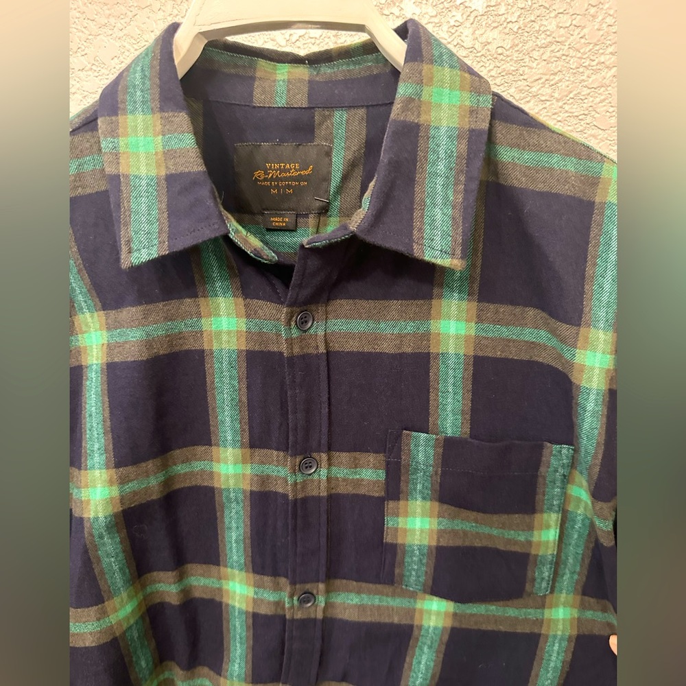 NWO Cotton On Vintage Remastered Shirt Mens M Long Sleeve Green Blue Button Down